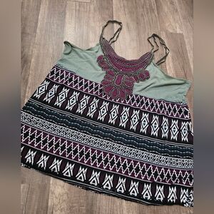 Y2K Xhileration Bohemian Hippie Coastal Cowgirl Embroidered Cami Top Green XxL